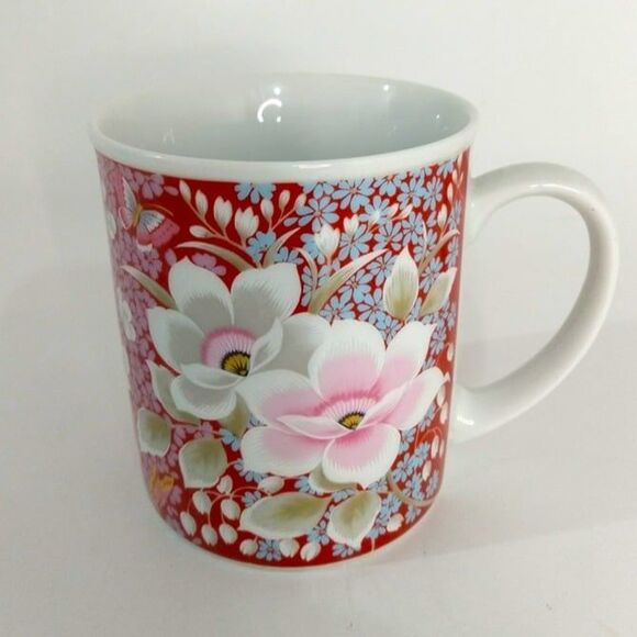 Asian Style Lotus Flowers Pink-White-Red Made In Japan Cup/Mug - Picture 1 of 7